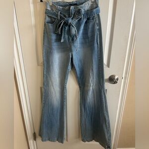 Vici Light Blue Flare Jeans with Tie Waist